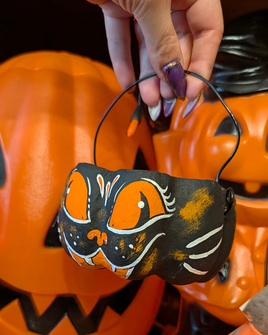 Screaming Cat Paper Mache Treat Bucket