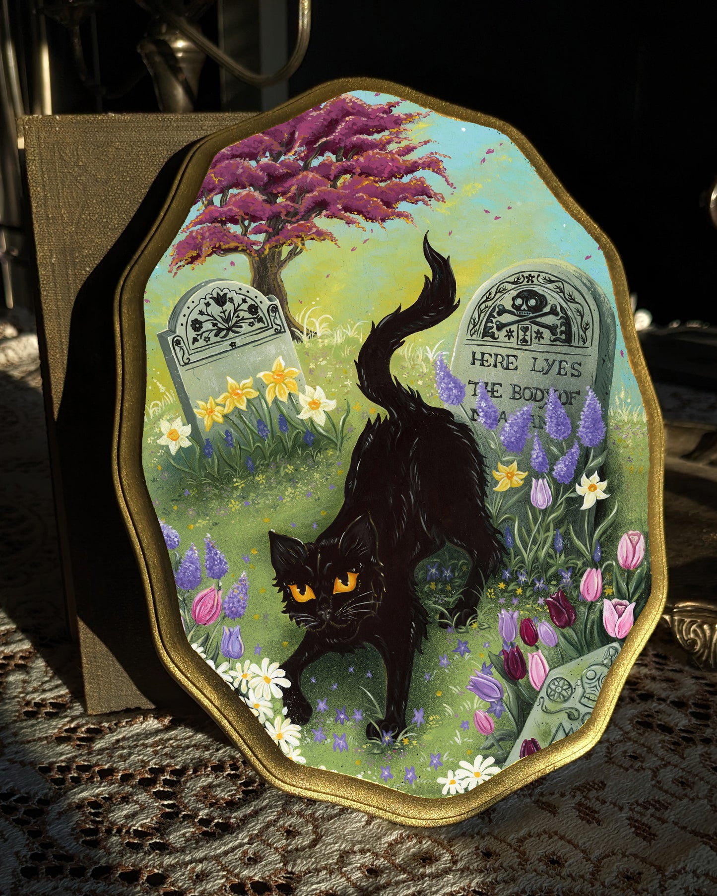 Visiting You Wood Mounted Print - Beveled Oval