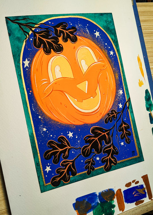 The Moon Celebrates Halloween! Original Painting