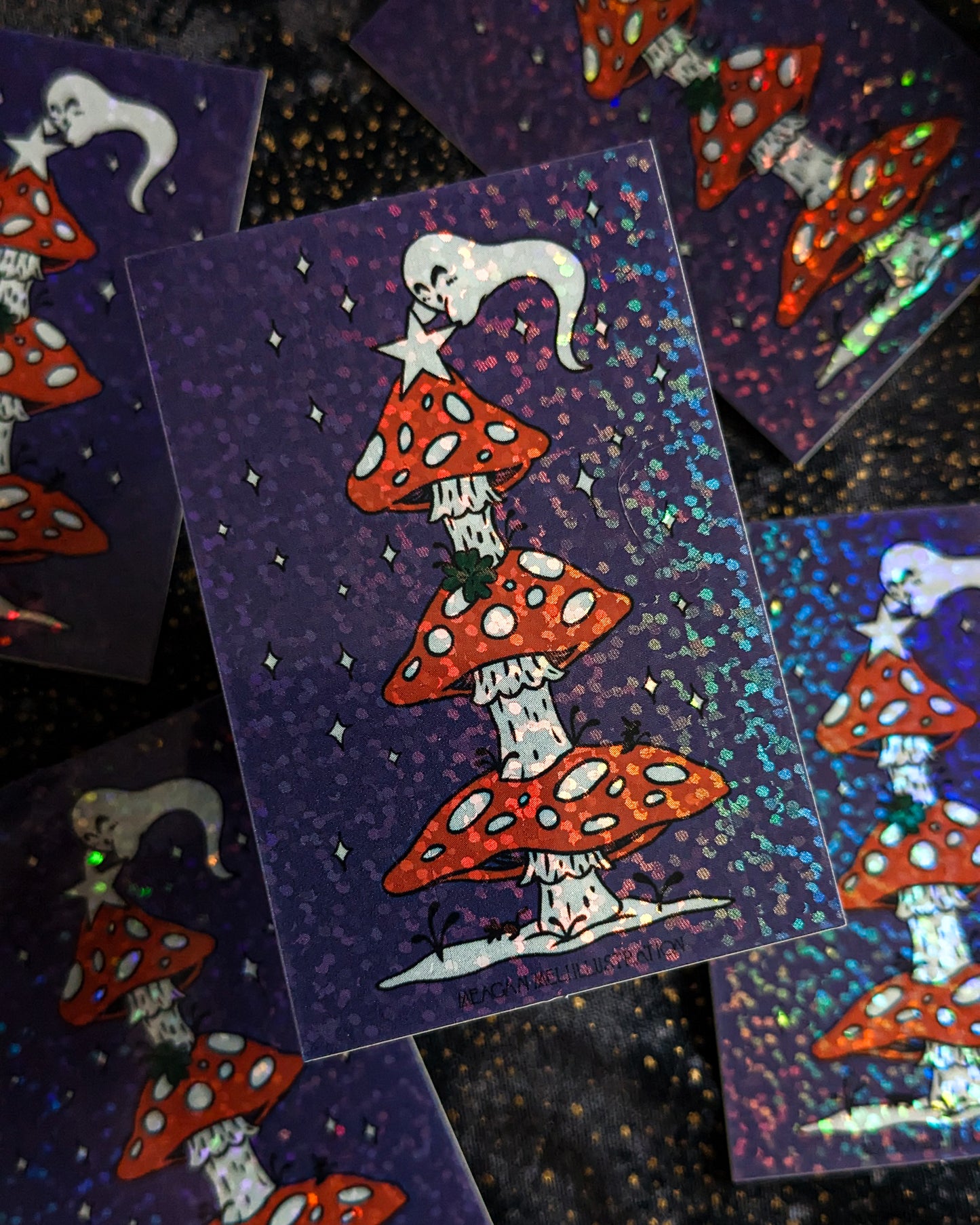 Mushroom Ghost Decorating Tree Glitter Sticker