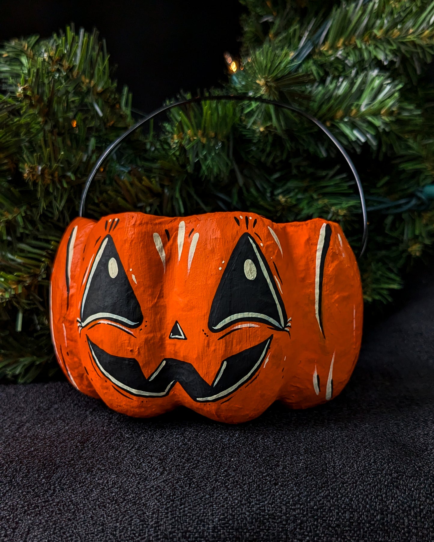 Gleeful Pumpkin Paper Mache Treat Bucket