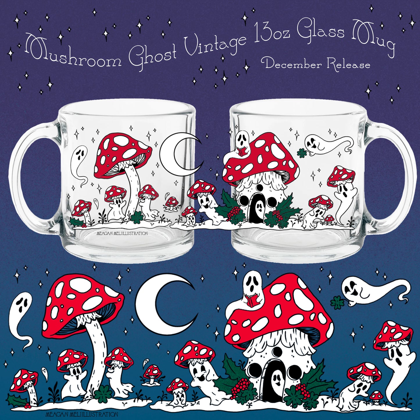 Mushroom Ghosts in the Snow Vintage Inspired Mug