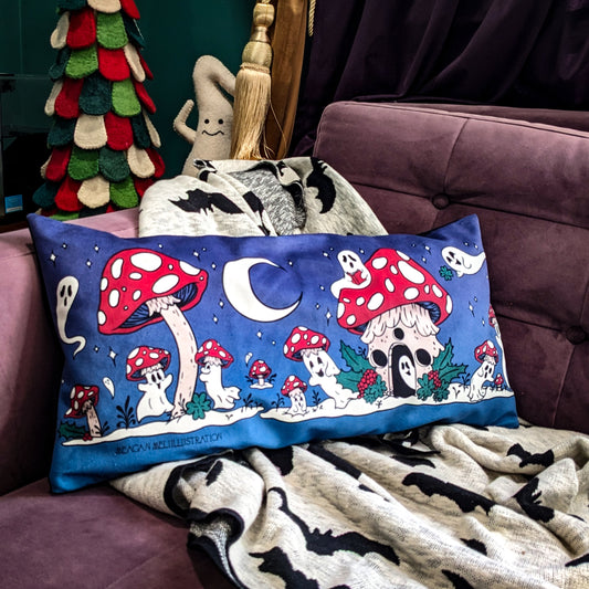 Mushroom Ghosts in the Snow Velvet Long Pillow Case