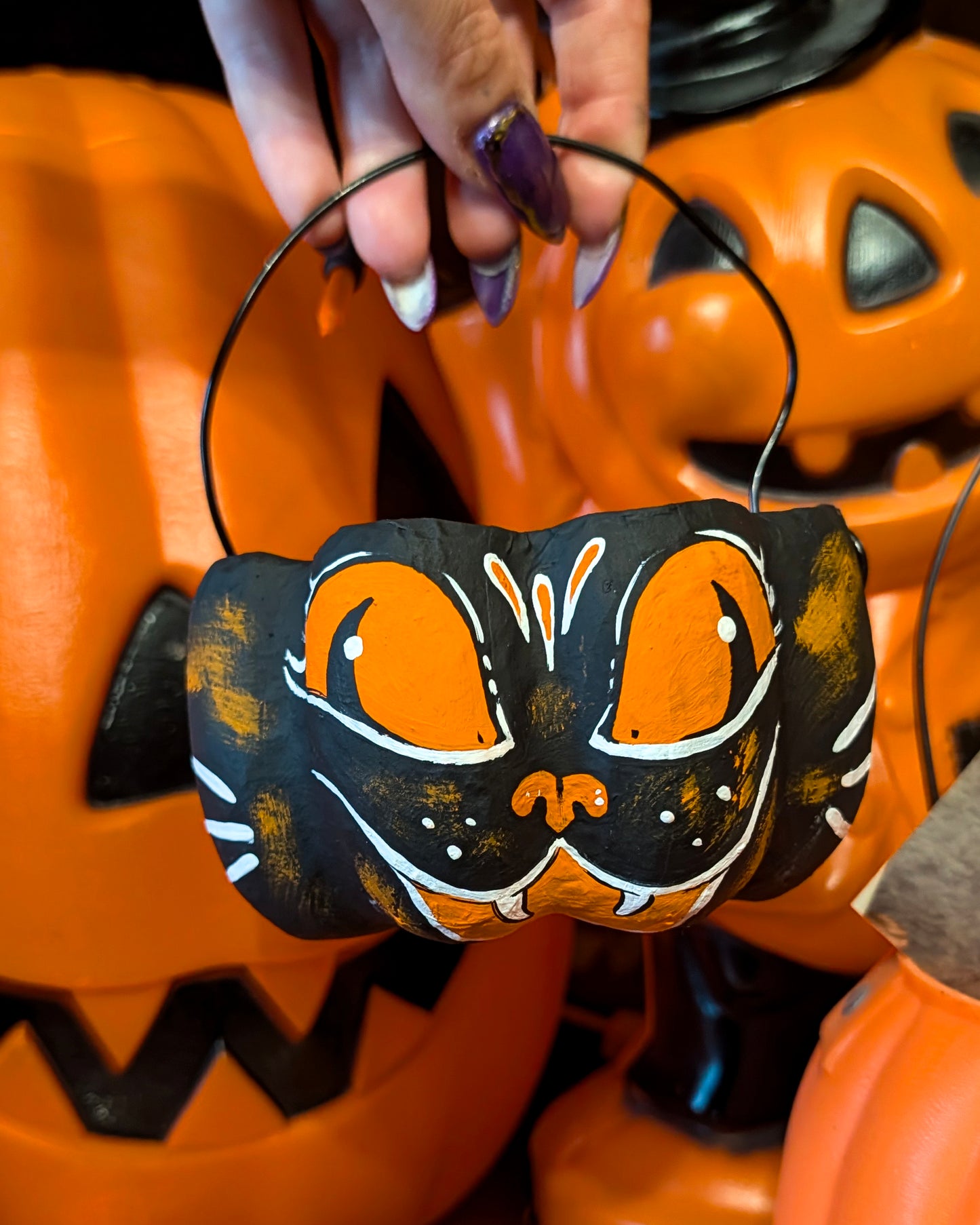 Screaming Cat Paper Mache Treat Bucket
