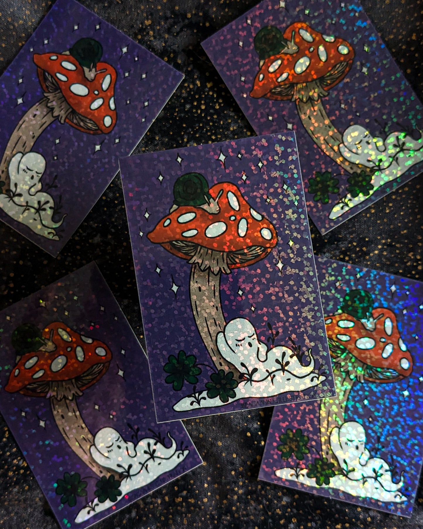 Sleepy Mushroom Ghost Glitter Sticker