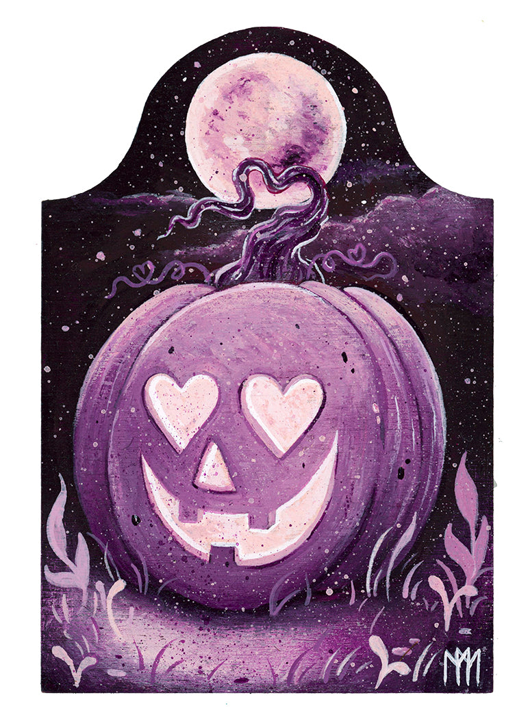 Moonlit Lilac Valloween Pumpkin Original Painting