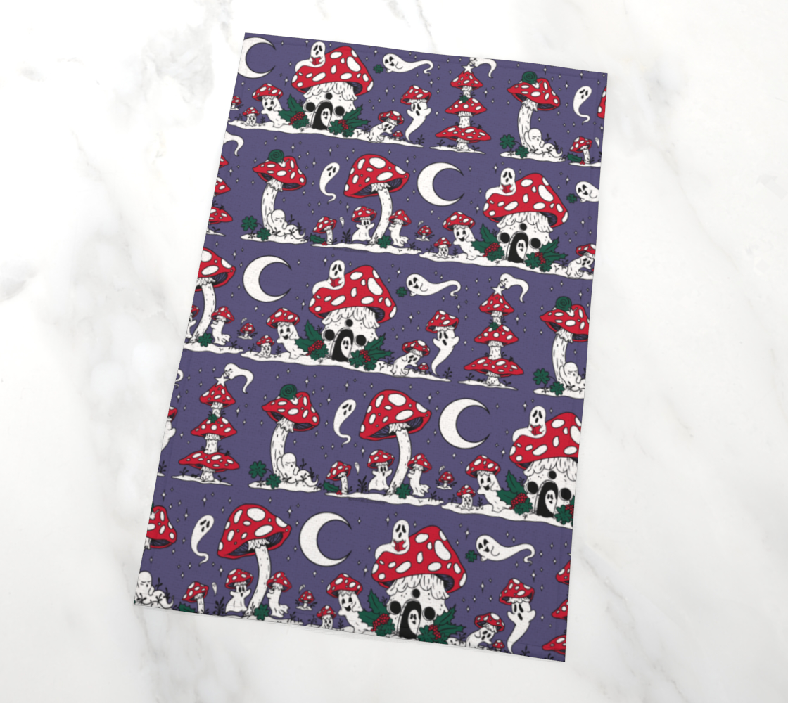 Mushroom Ghosts in the Snow Tea Towel