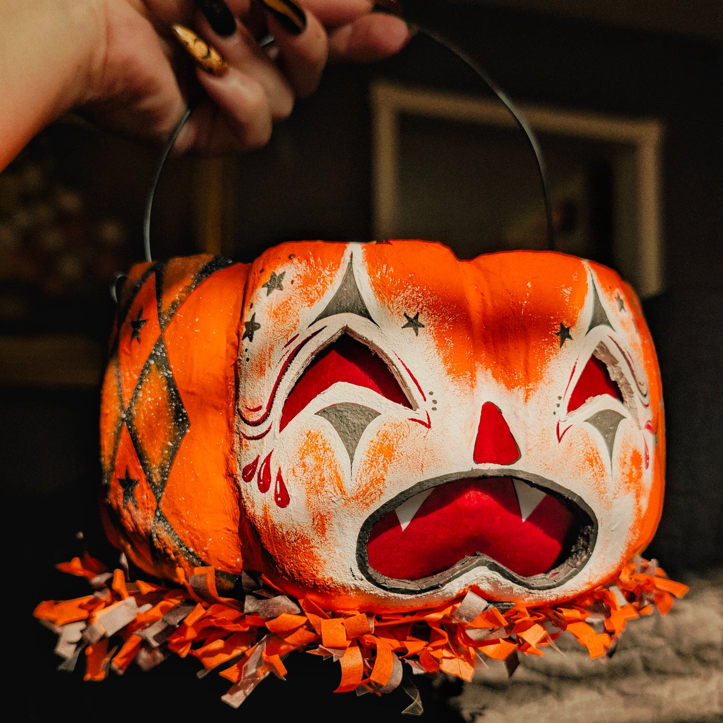 Sad Clown Jack Paper Mache Treat Bucket
