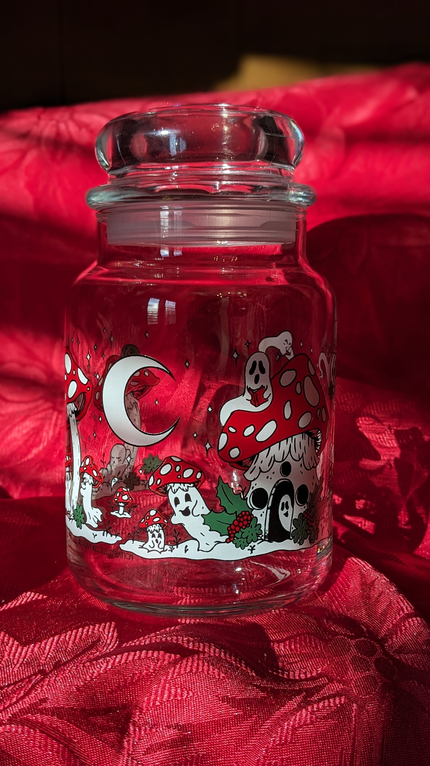 Mushroom Ghosts in the Snow Vintage Inspired Candy Jar