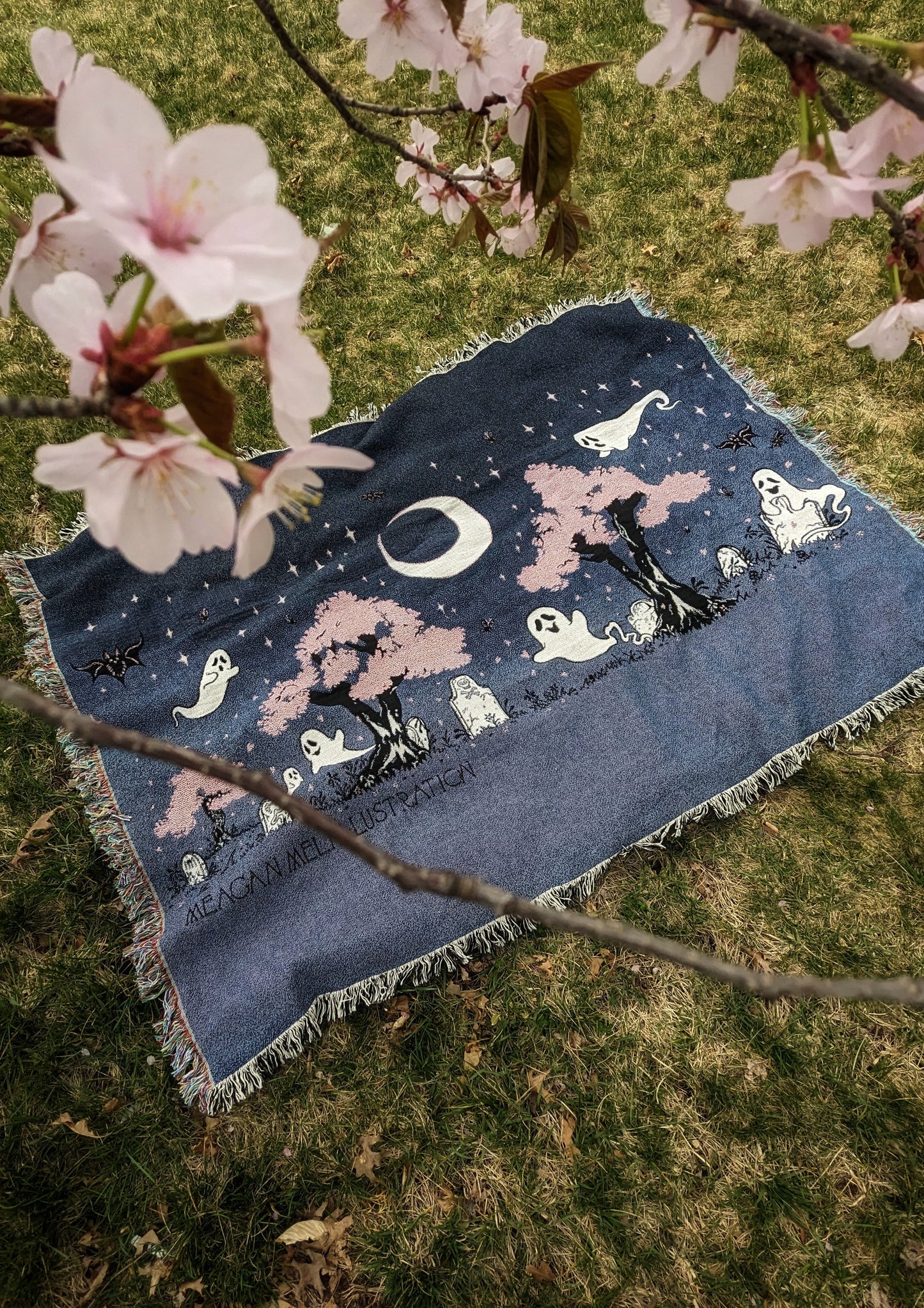 Cherry Blossoms at the Cemetery Tapestry Blanket